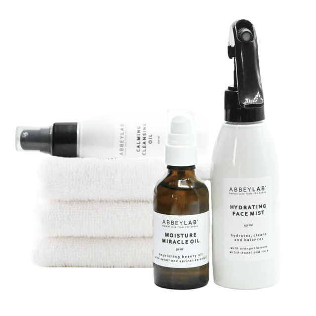 AbbeyLab 3-Stappen Natuurlijke Huidverzorging Set Large – 100% natuurlijke huidverzorgingsset voor een stralende, gezonde huid, inclusief reiniging, hydratatie en bescherming, geschikt voor alle huidtypes