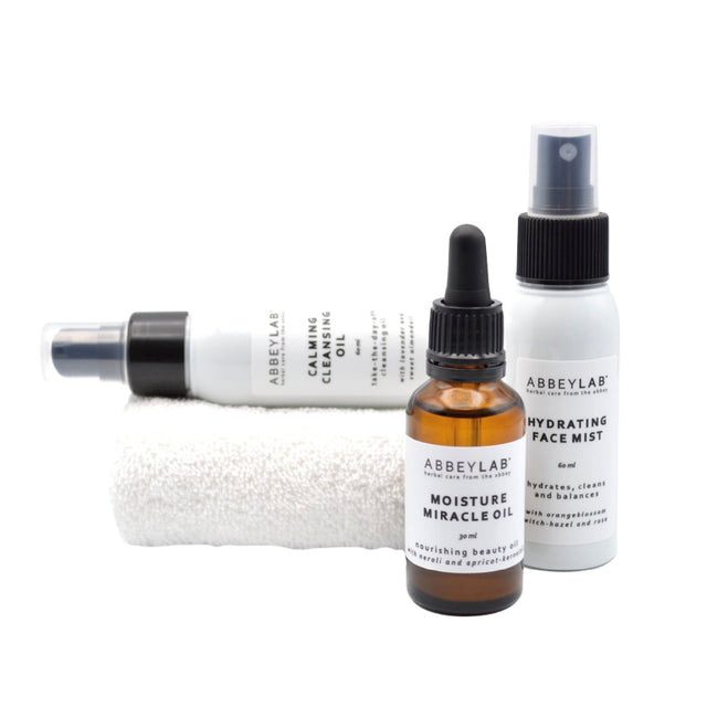 AbbeyLab 3-Stappen Huidverzorging Set – 100% natuurlijke, complete gezichtsverzorging voor een gezonde en stralende huid, inclusief gratis gezichtsdoekje